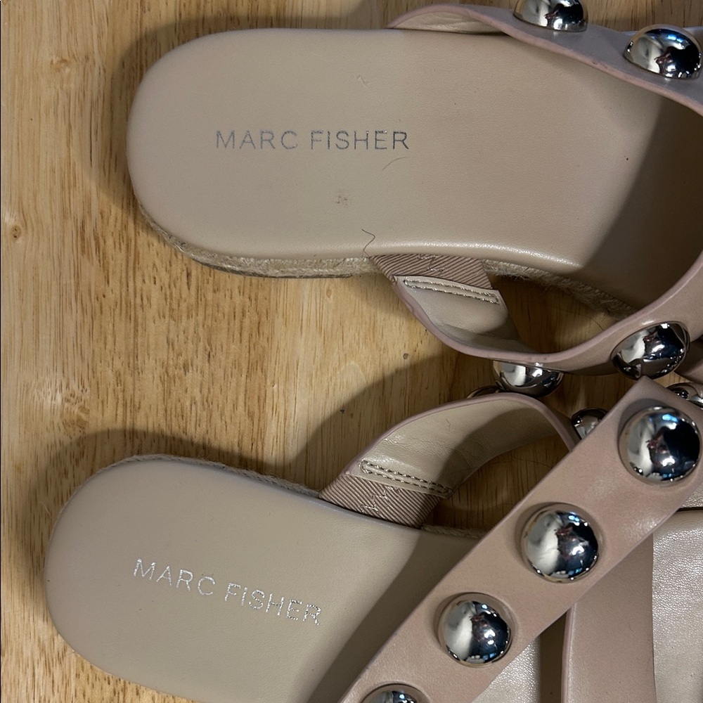Marc Fisher Beige Sandals with Silver Studs - Picture 2 of 7